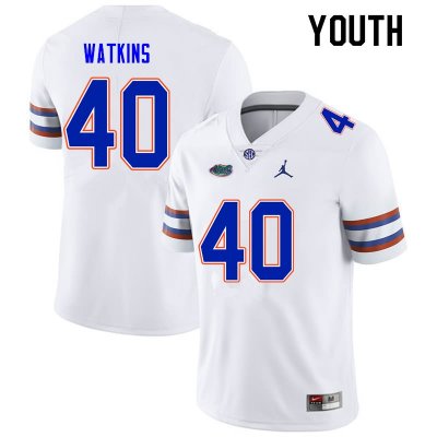 Youth Florida Gators #40 Jacob Watkins NCAA Nike White Authentic Stitched College Football Jersey ENN1462QR